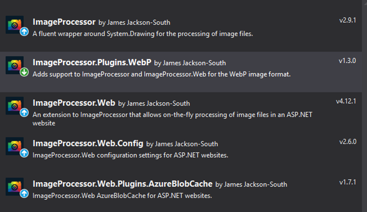 ImageProcessor’s packages in NuGet manager installed in Umbraco 8 project