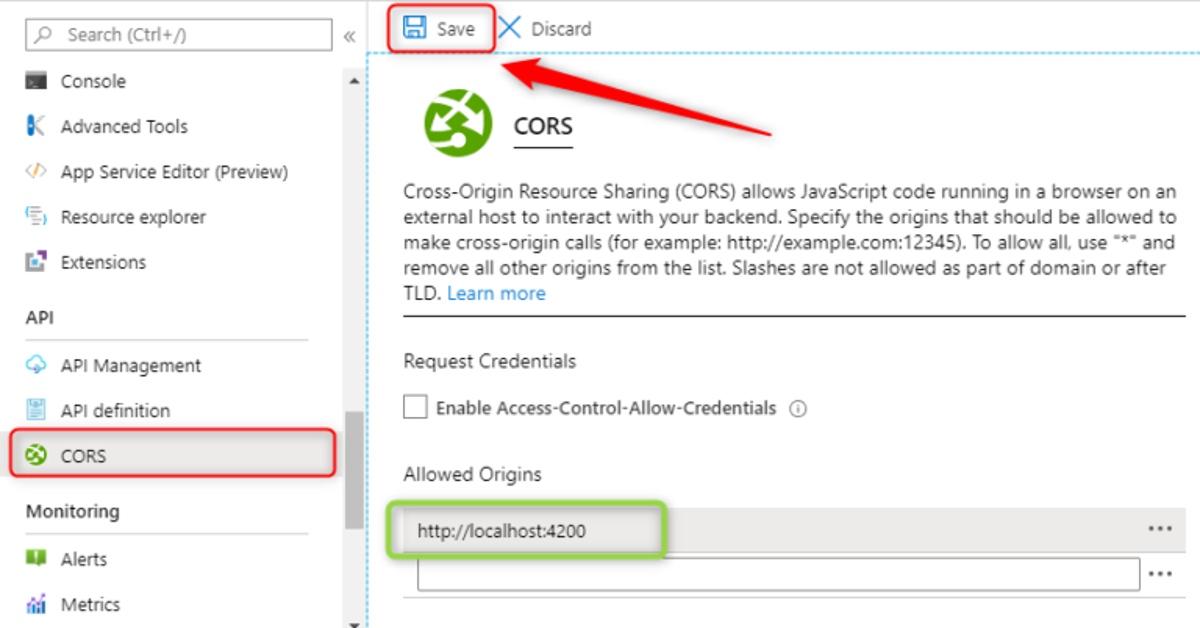 Enabling Cors for Azure App Service