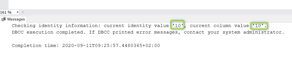 SQL checking identity value