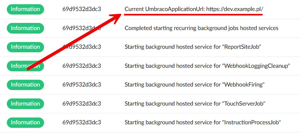 UmbracoApplicationUrl Log output