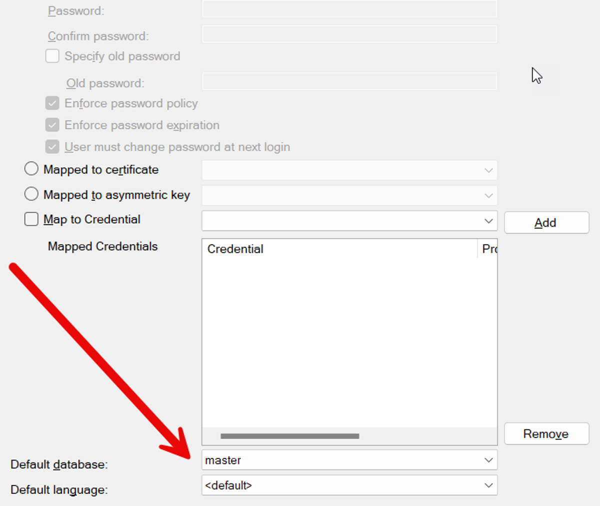 Default Database Sql Server Management Studio