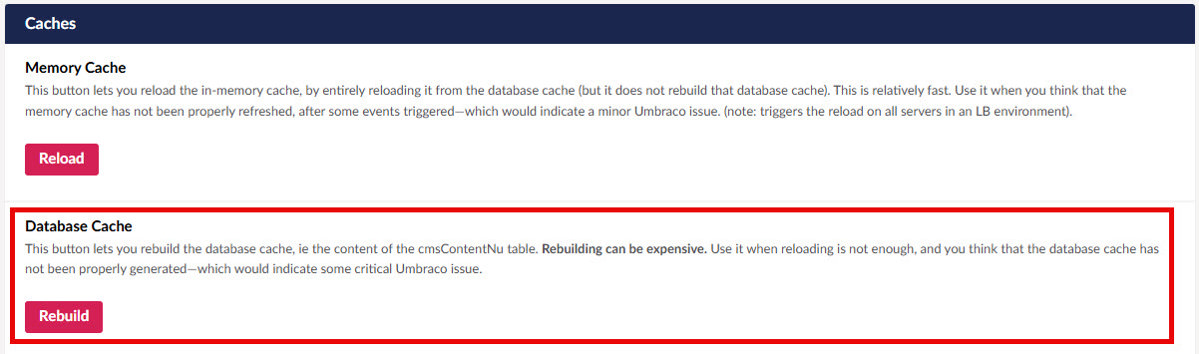 How to check Umbraco Database Cache Rebuild operation has finished