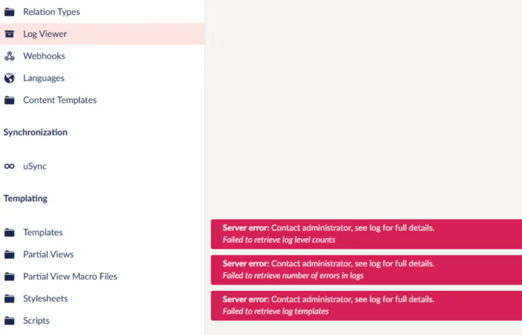 Umbraco 13 LogViewer Error in the backoffice