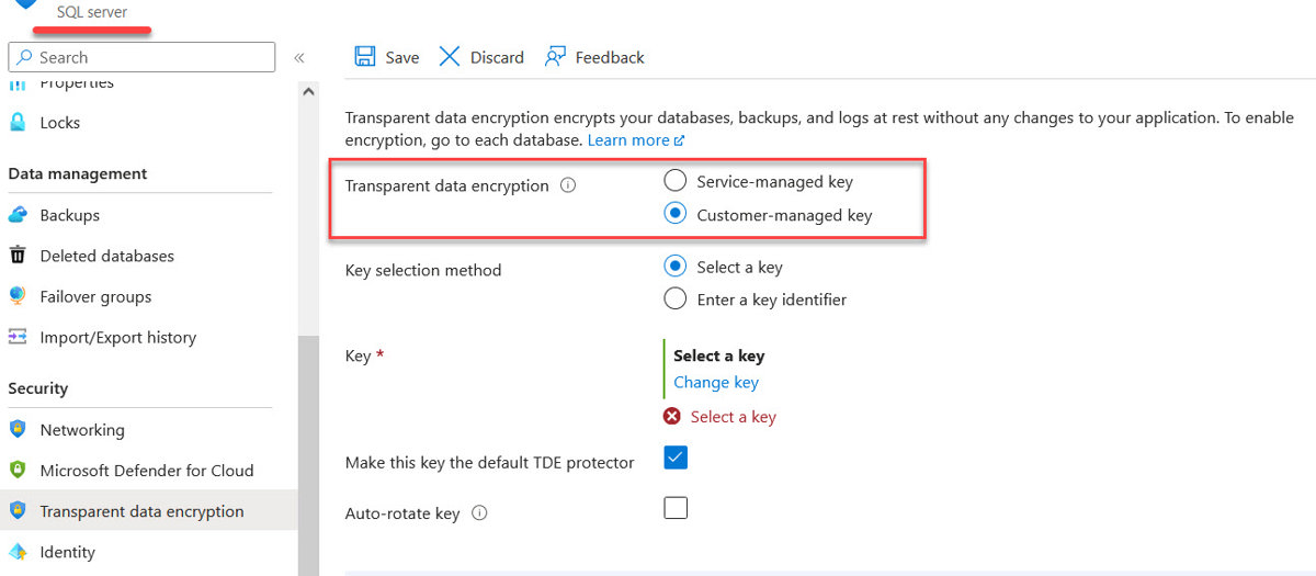 Azure transparent data encryption for SQL Server