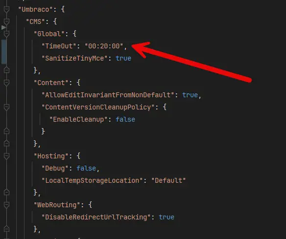 Umbraco 13 session timeout setting in project appsettings.json