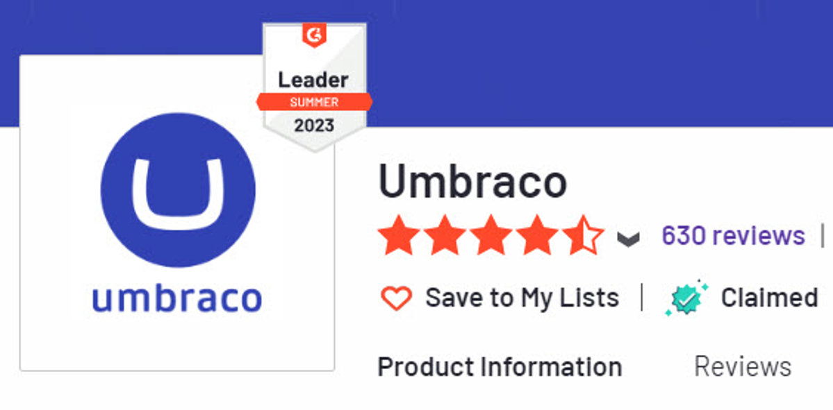 Umbraco G2 award for software leader in 2023