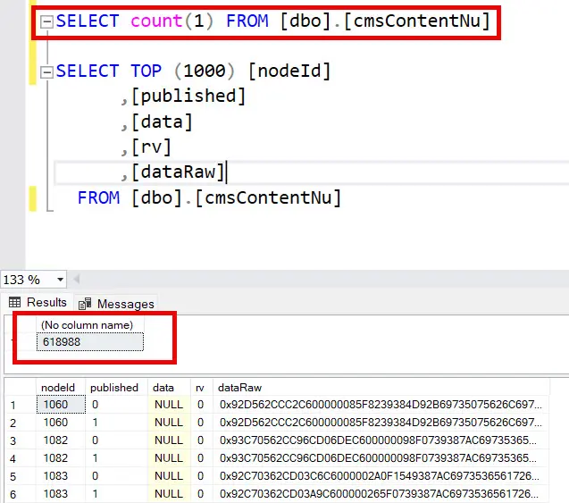 Overview of cmsContentNu table in Umbraco
