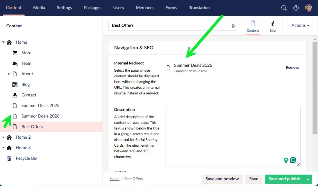 Selecting Rewrite Destination (Content Page) - Summer Deals 2026