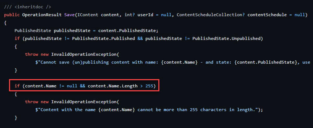 Umbraco v13 node name limit is 255 characters