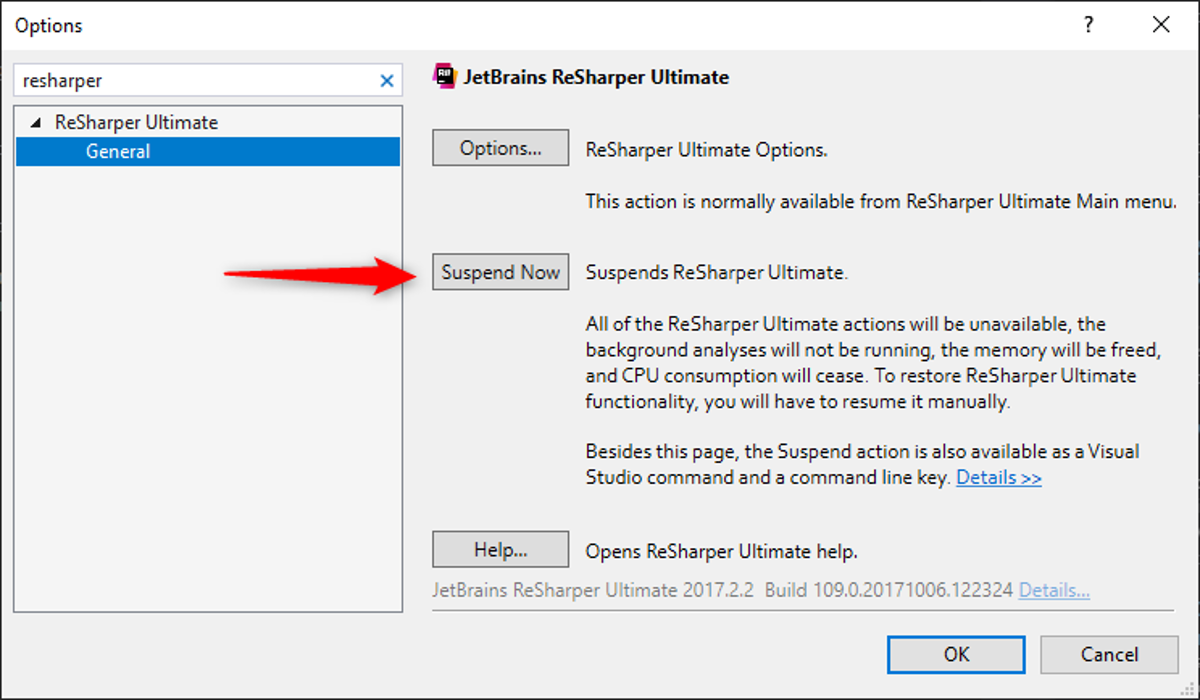 Resharper suspend option in Visual Studio