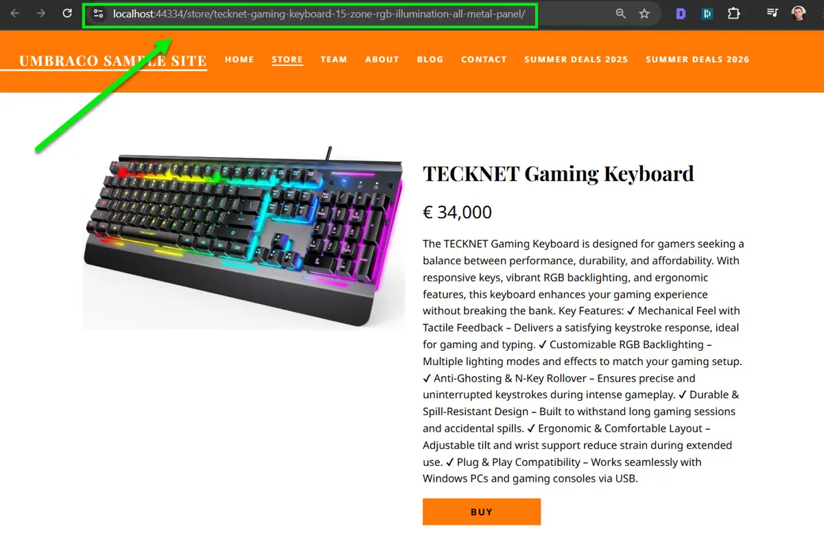 Umbraco Store Product Example: TECKNET Gaming Keyboard 15-Zone RGB Illumination All-Metal Panel