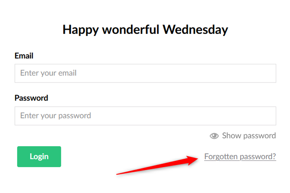 Umbraco welcome page – forgotten password link