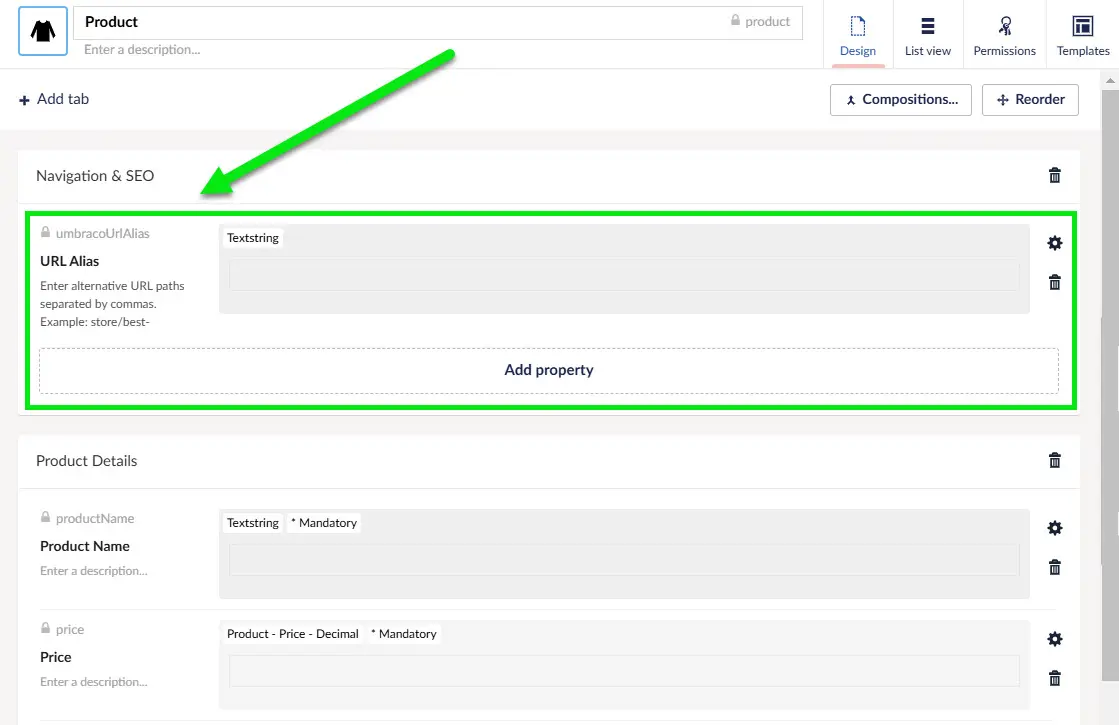New property with alias umbracoUrlAlias (Textstring editor)