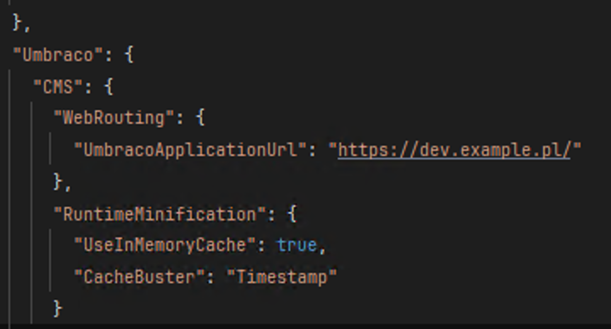 Umbraco UmbracoApplicationUrl in appsettings.json