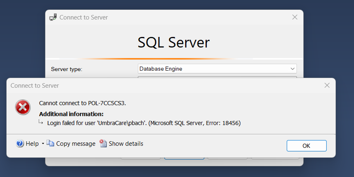 Login failed for user (Framework Microsoft SqlClient Data Provider)