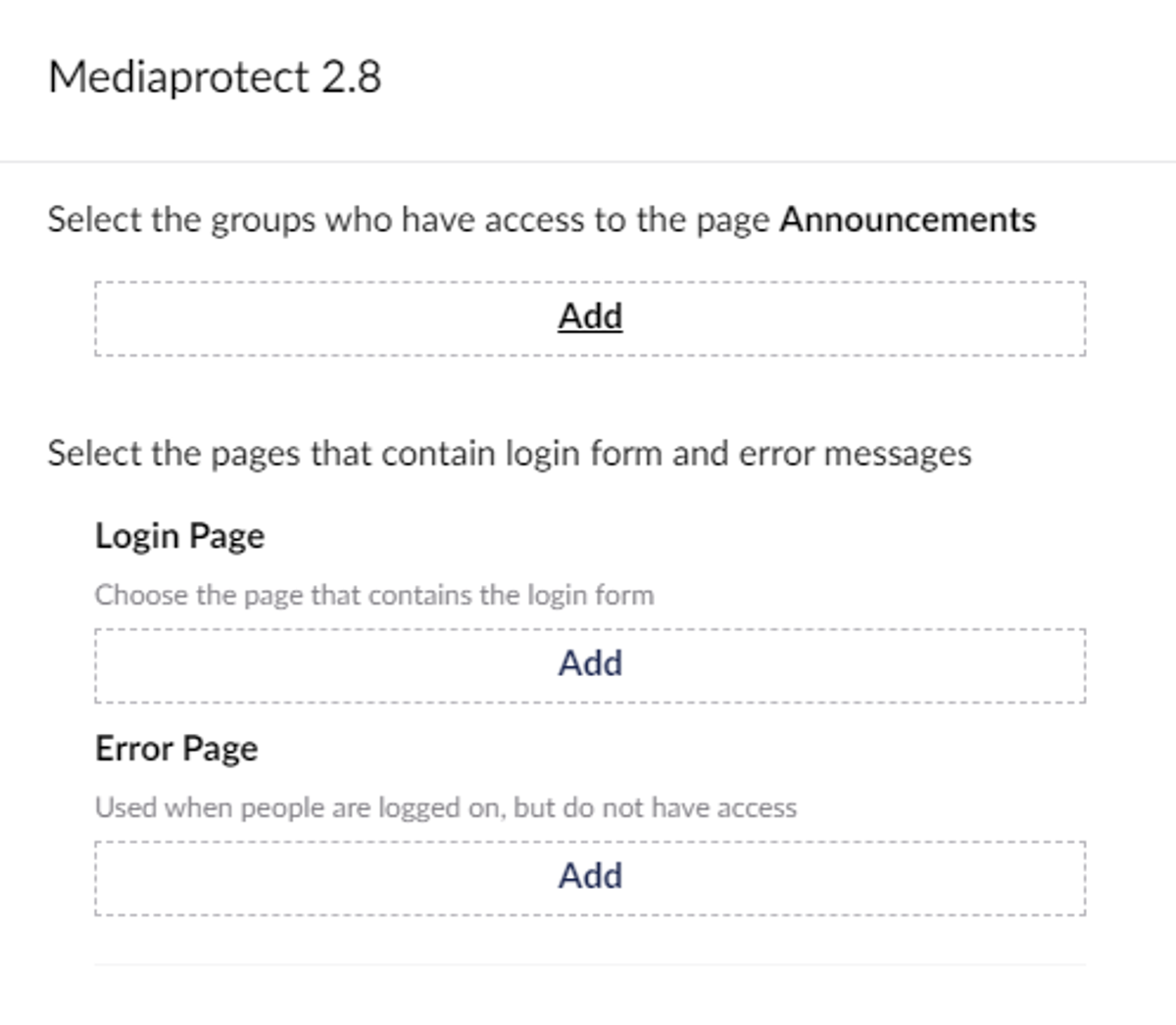 Media Protect redirect pages options
